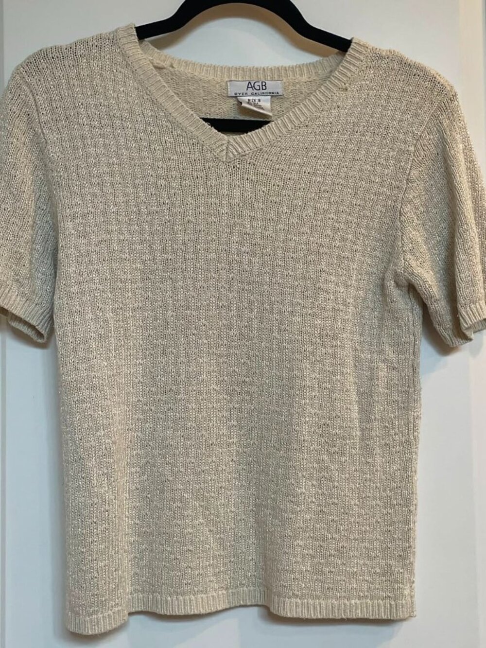 AGB Byer California Women’s Cream Light Weight Short Sleeve Sweater, Size S